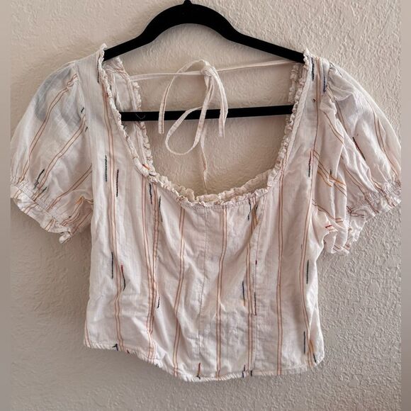 Free People Cream Puff Sleeve Crop Blouse - Picture 1 of 6